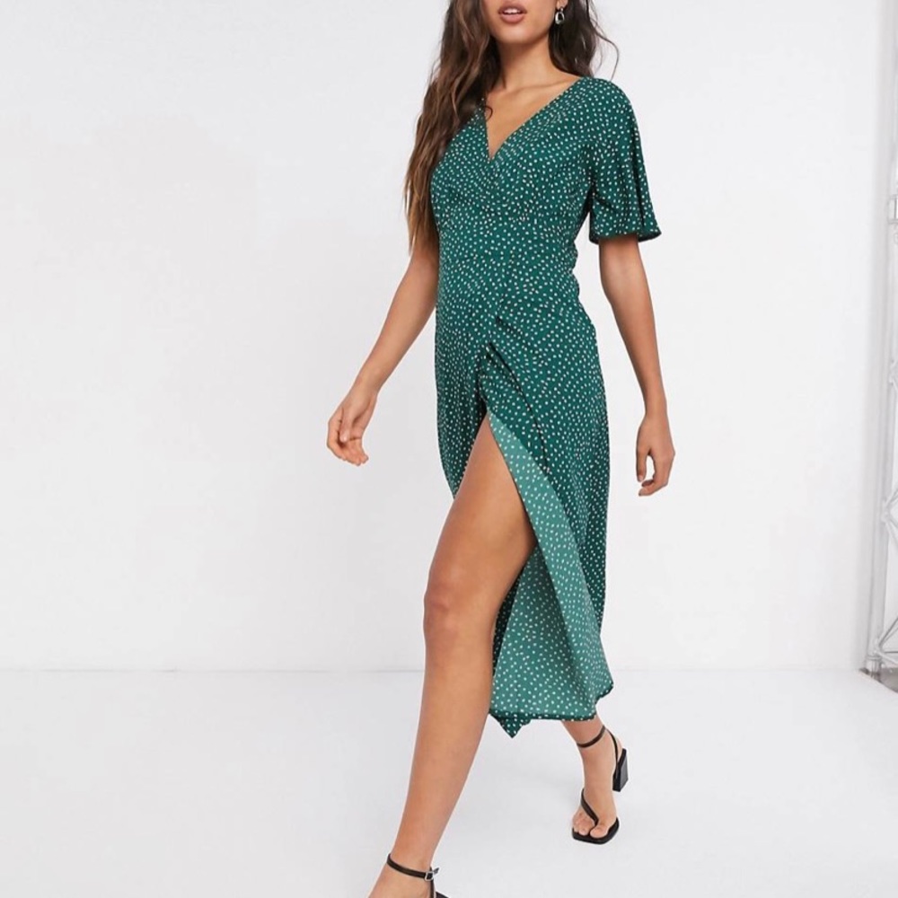 AX Paris straight wrap midi dress in polka dot